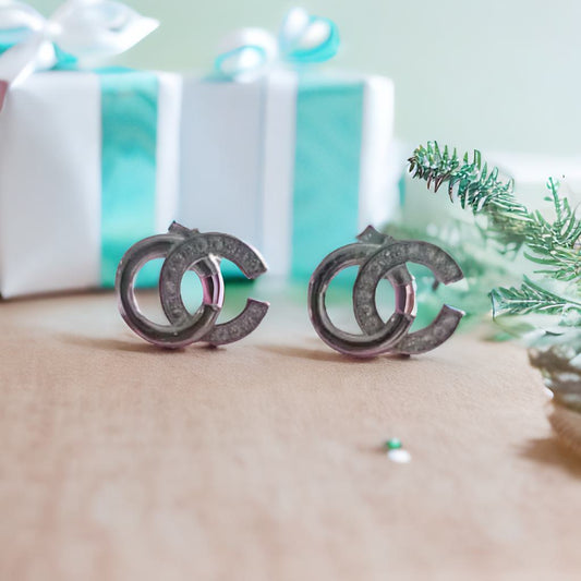 Double silver  'C' Earrings