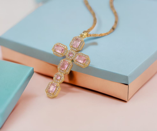 Gold Crystal cross necklace