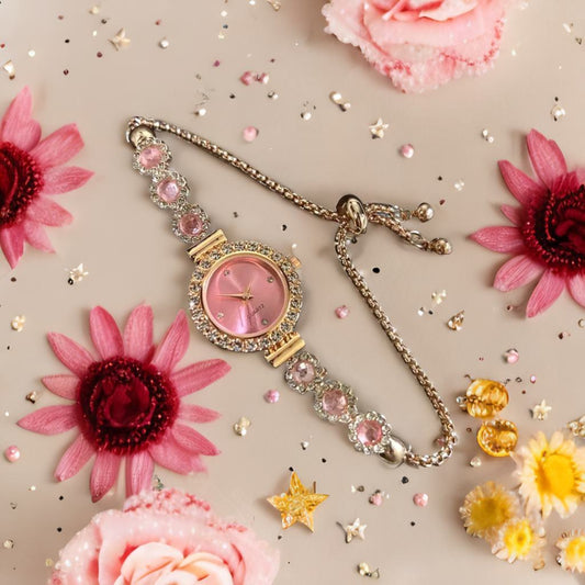 Pink Gemstone Quartz Bracelet Watch