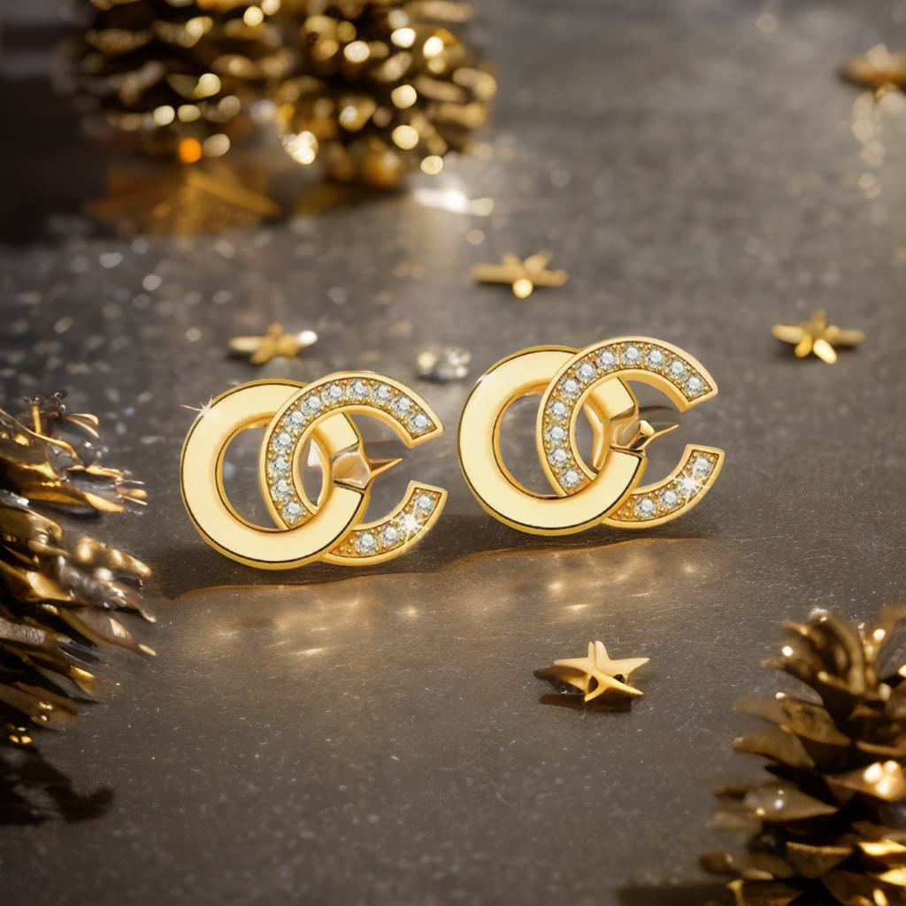 Double 'C' Gold Earrings